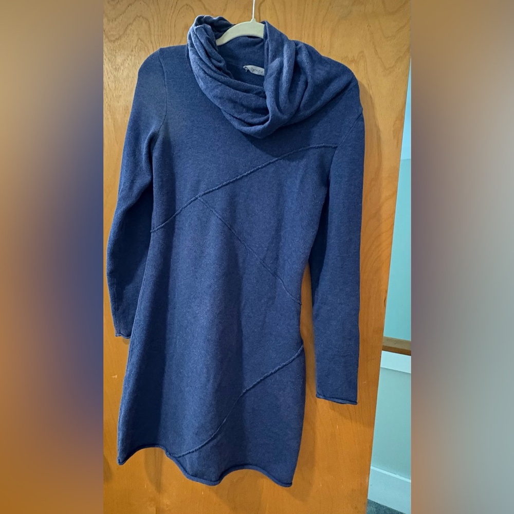 Athleta Blue/Purple Women's Cowl Neck Sweater Knit Dress L